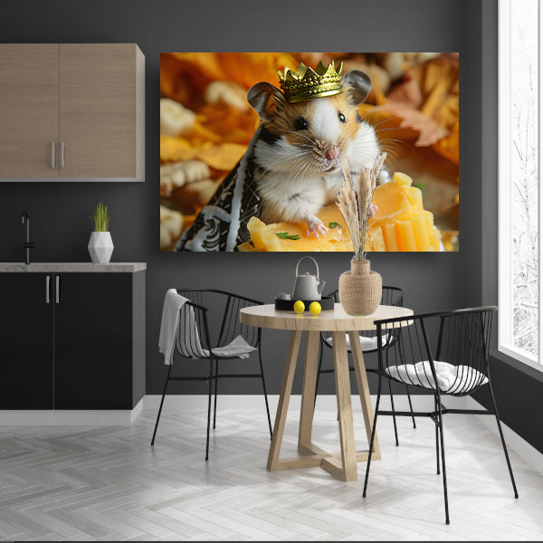 Hamster met kroon en kaas close-up poster