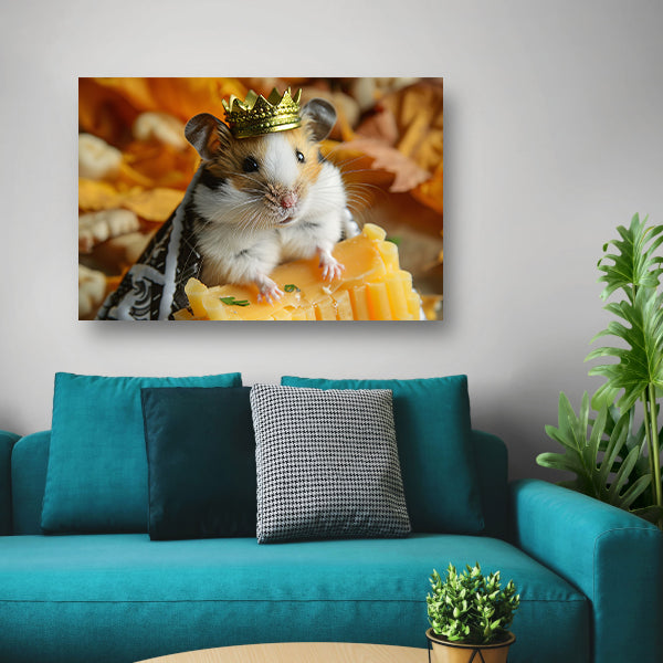 Hamster met kroon en kaas close-up canvas
