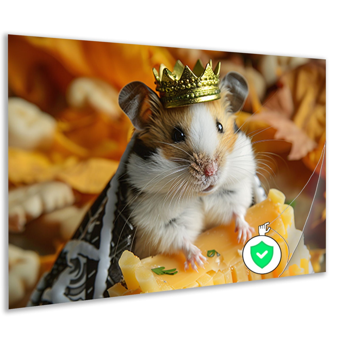 Hamster met kroon en kaas close-up poster