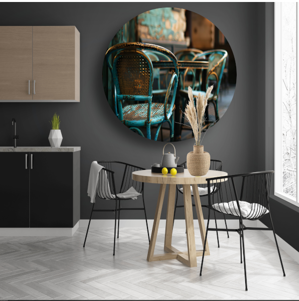 Minimalistisch terrasmeubilair aluminium muurcirkel