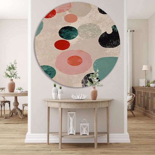 Abstracte kunst met kleurrijke cirkels en texturen aluminium muurcirkel