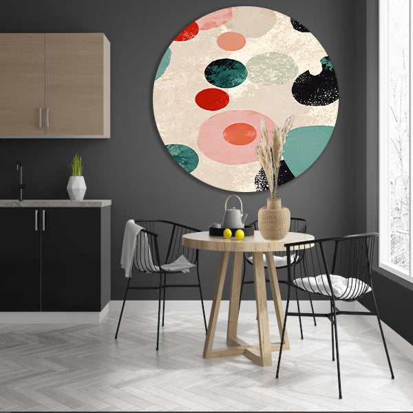 Abstracte kunst met kleurrijke cirkels en texturen aluminium muurcirkel