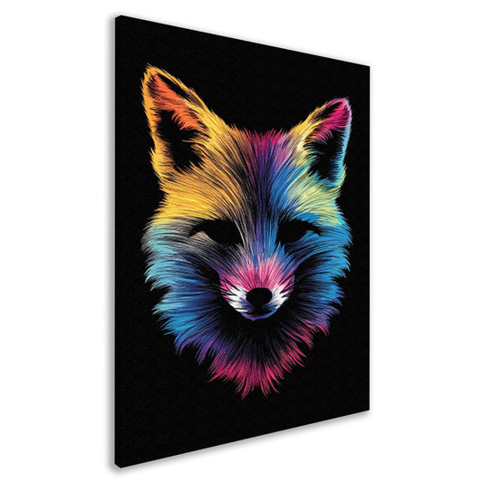 Levendige kleurrijke vos op zwarte achtergrond canvas