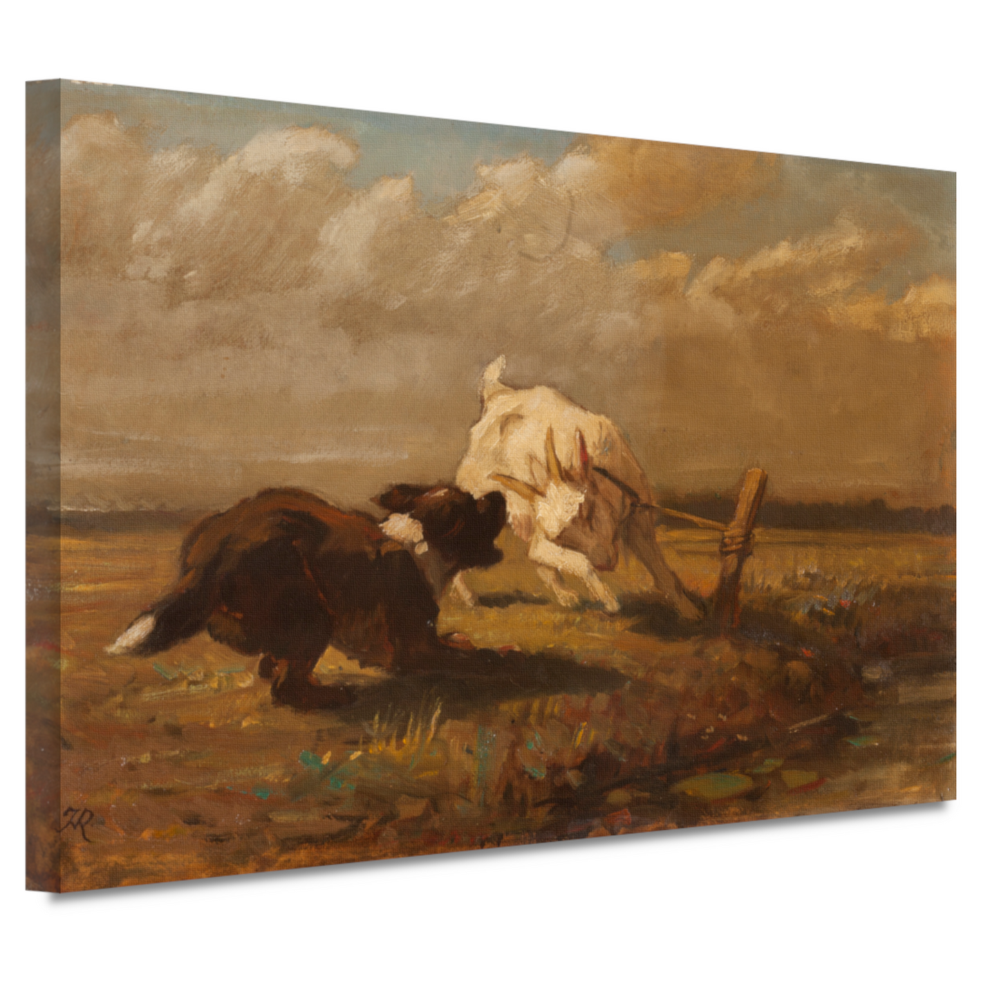 Geiten en Hond Vechtend - Henriëtte Ronner-Knip canvas