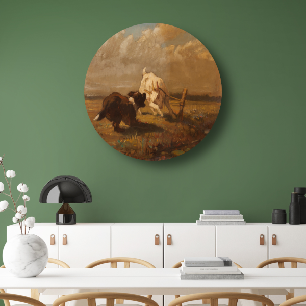 Geiten en Hond Vechtend - Henriëtte Ronner-Knip aluminium muurcirkel