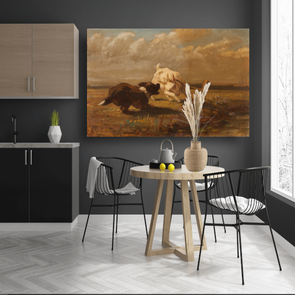 Geiten en Hond Vechtend - Henriëtte Ronner-Knip poster