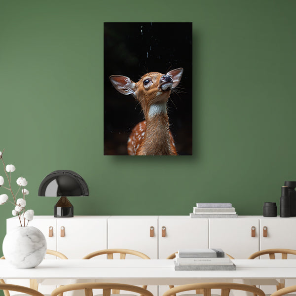 Jonge hert in de regen canvas