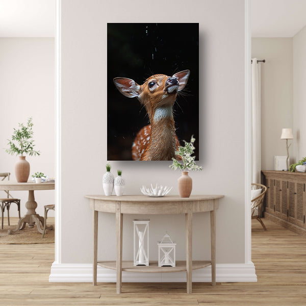 Jonge hert in de regen canvas