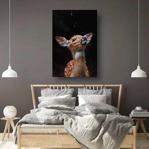 Jonge hert in de regen canvas