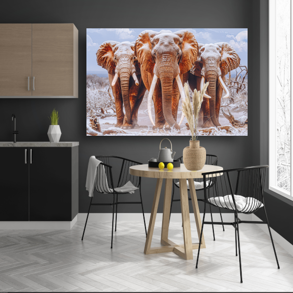 Olifantenfamilie in winterlandschap canvas