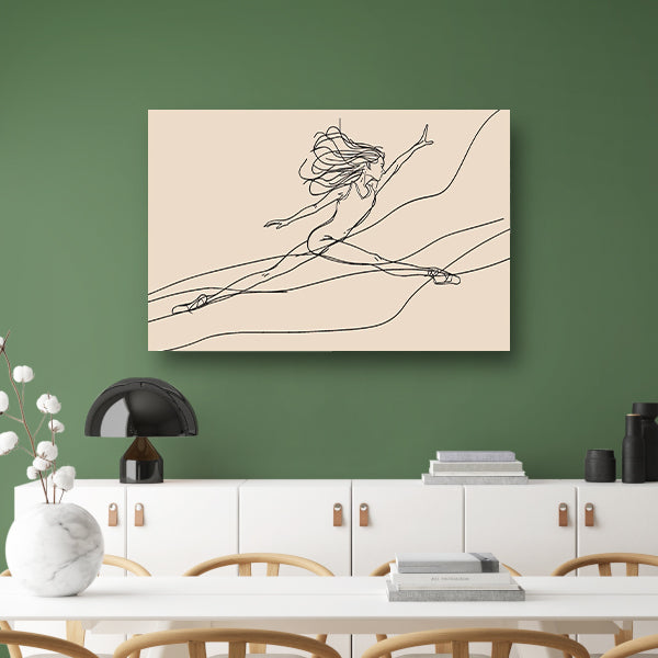 Gracieus danseres lijntekening in sprong canvas