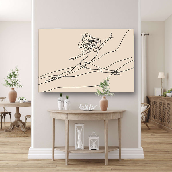 Gracieus danseres lijntekening in sprong canvas