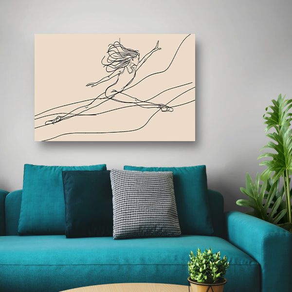 Gracieus danseres lijntekening in sprong canvas