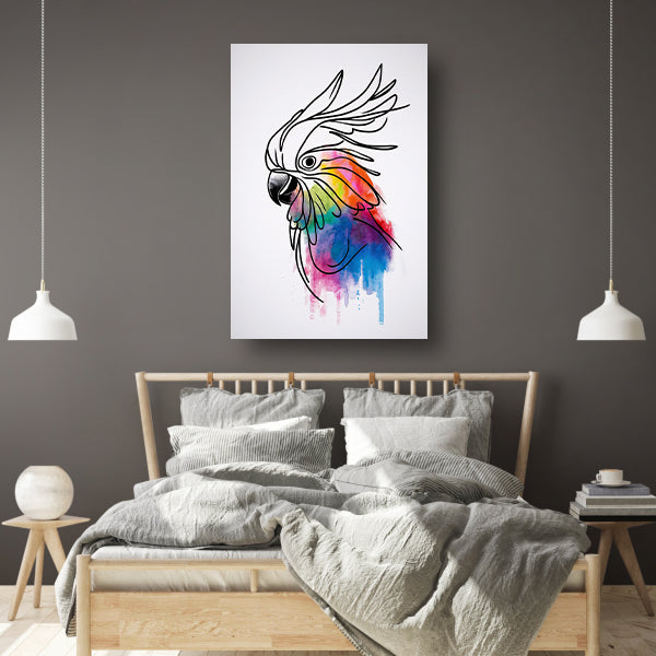 Kleurrijke Kaketoe in Moderne Lijnkunst acrylglas