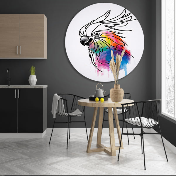 Kleurrijke Kaketoe in Moderne Lijnkunst forex muurcirkel