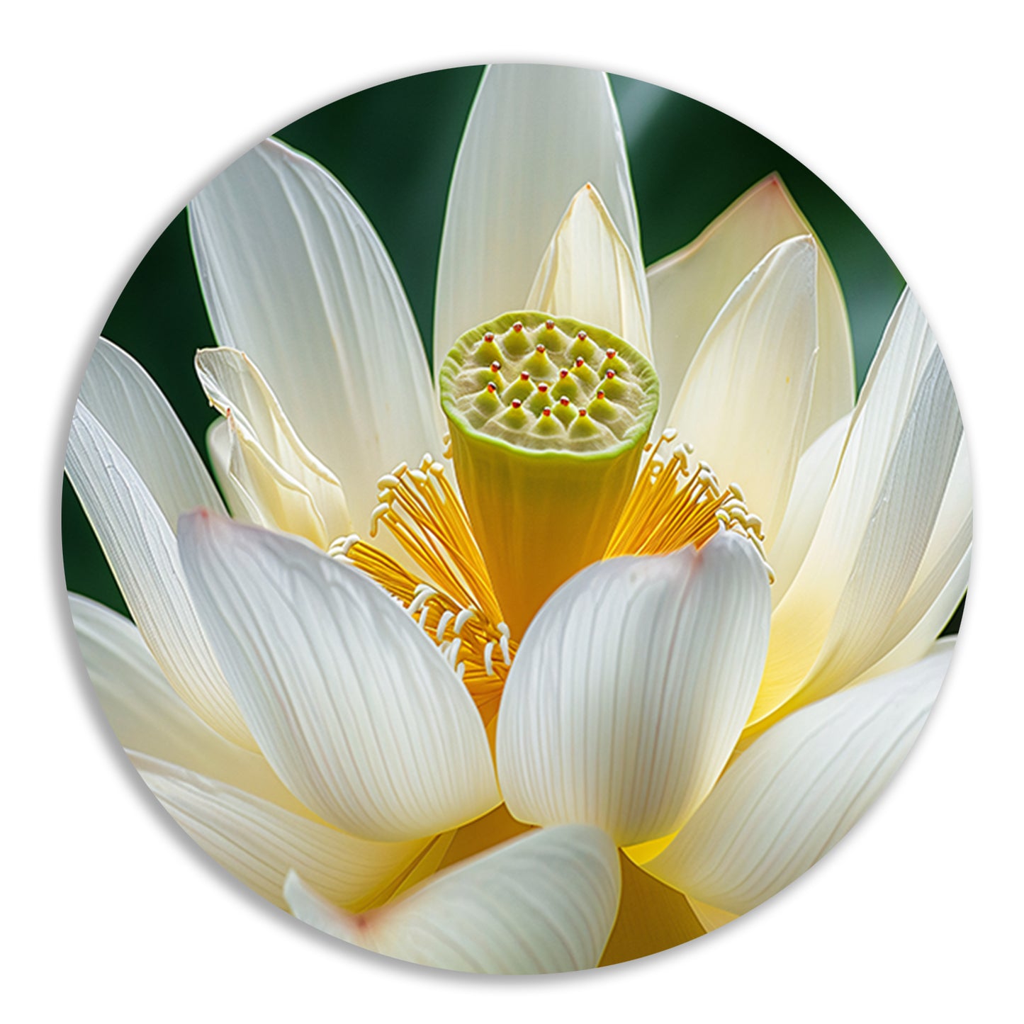 Gedetailleerde close-up van een lotusbloem aluminium muurcirkel