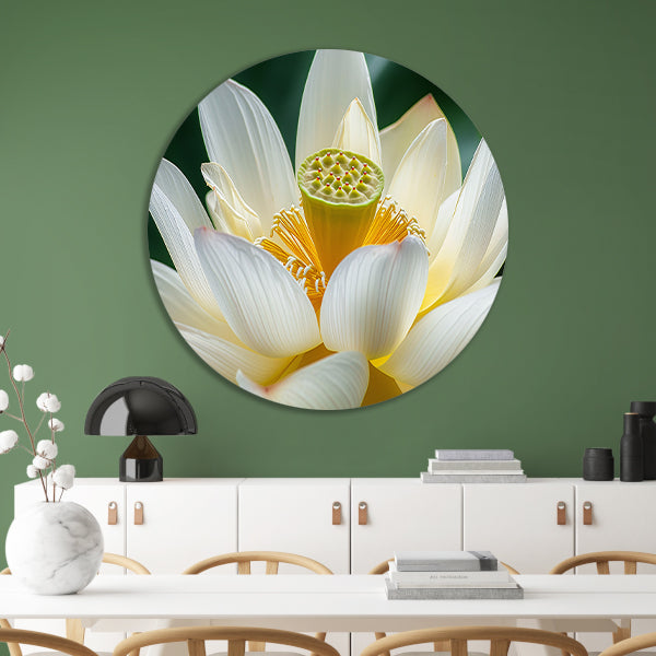 Gedetailleerde close-up van een lotusbloem aluminium muurcirkel