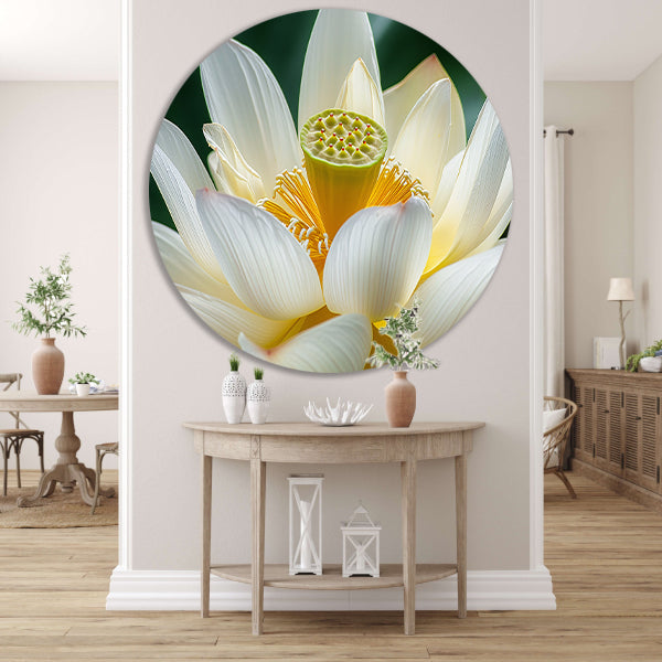Gedetailleerde close-up van een lotusbloem aluminium muurcirkel