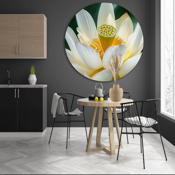 Gedetailleerde close-up van een lotusbloem aluminium muurcirkel