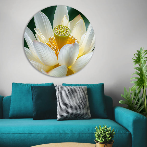 Gedetailleerde close-up van een lotusbloem aluminium muurcirkel