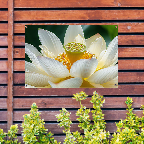 Gedetailleerde close-up van een lotusbloem tuinposter