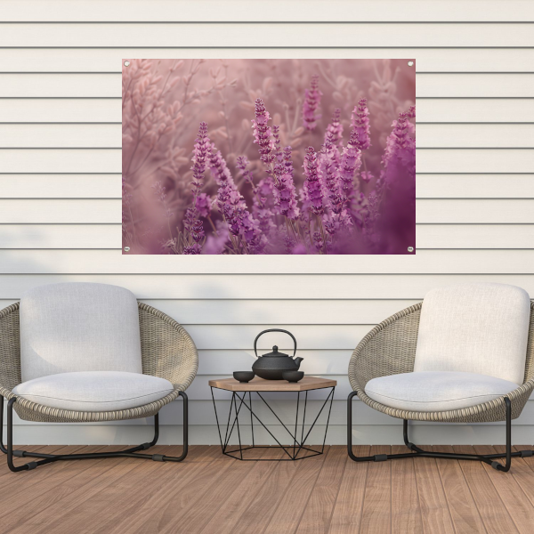 Sereen lavendelveld in zachte pasteltinten tuinposter