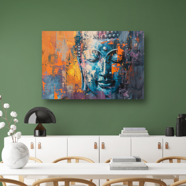 Moderne abstracte interpretatie van Boeddha in kleur canvas