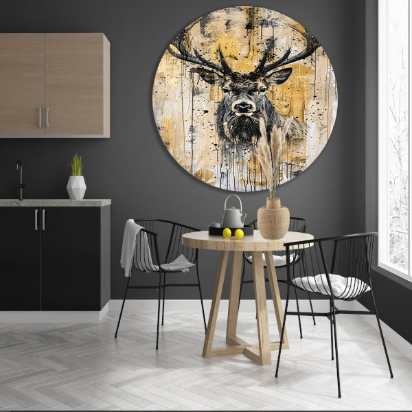 Abstract hertenportret met dynamische verfspetters forex muurcirkel