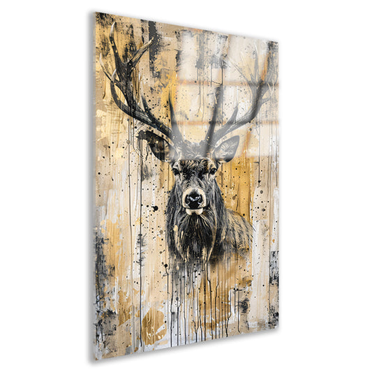 Abstract hertenportret met dynamische verfspetters acrylglas