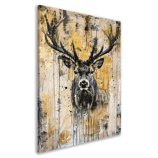 Abstract hertenportret met dynamische verfspetters canvas