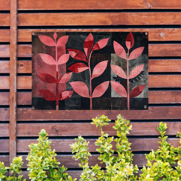 Abstracte kunst met rode bladeren op zwart tuinposter