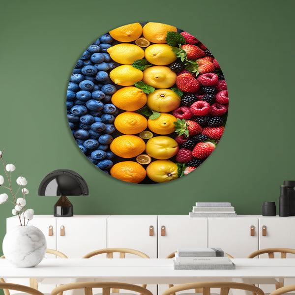 Mondriaans Kleurrijk Fruitcompositie forex muurcirkel