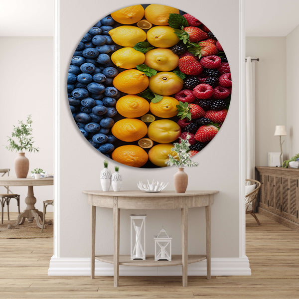 Mondriaans Kleurrijk Fruitcompositie forex muurcirkel