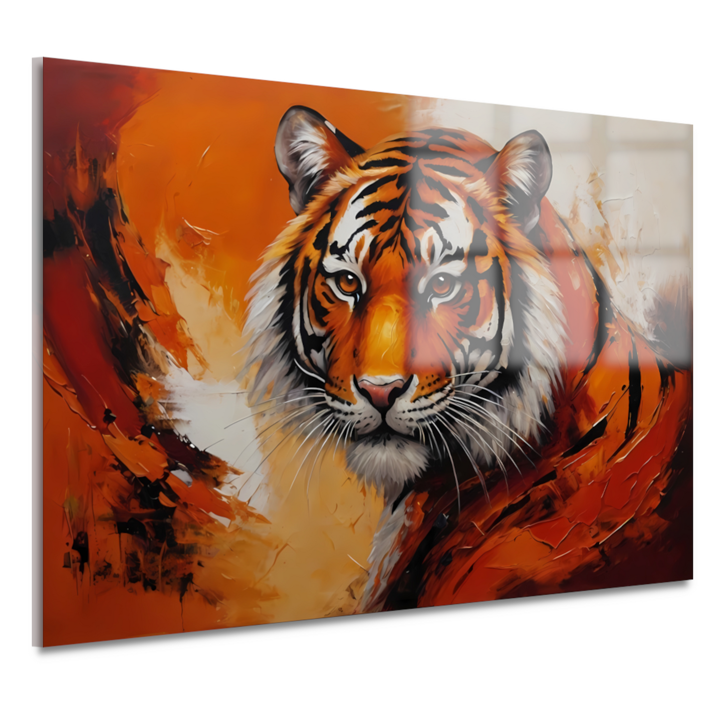 Oranjerood Schilderij van een Majestueuze Tijger acrylglas