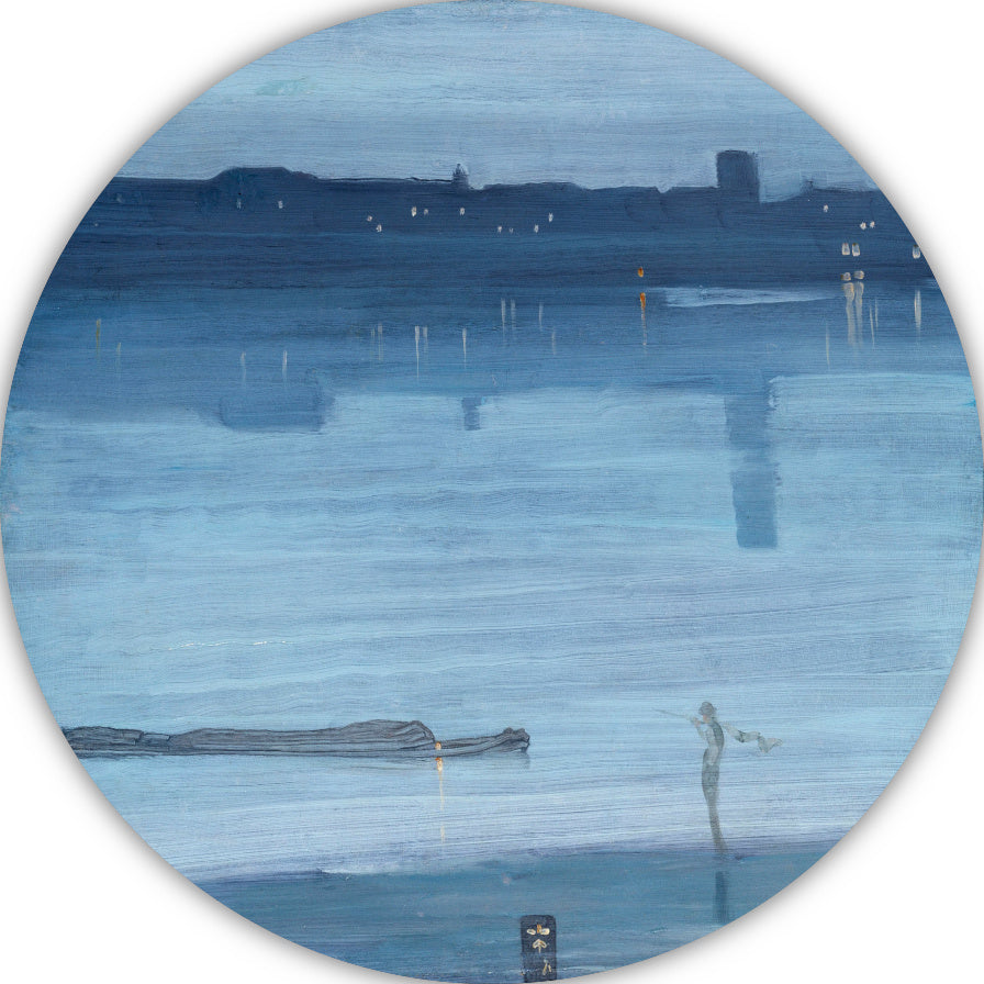 Blauw en zilver - Chelsea - James Abbott McNeill Whistler aluminium muurcirkel