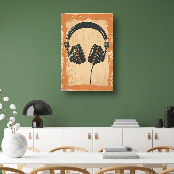 Vintage Hoofdtelefoon op Gekleurde Achtergrond canvas