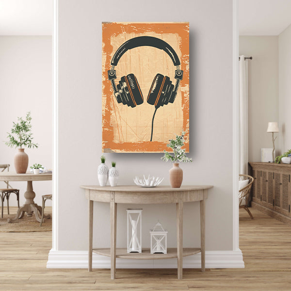 Vintage Hoofdtelefoon op Gekleurde Achtergrond canvas