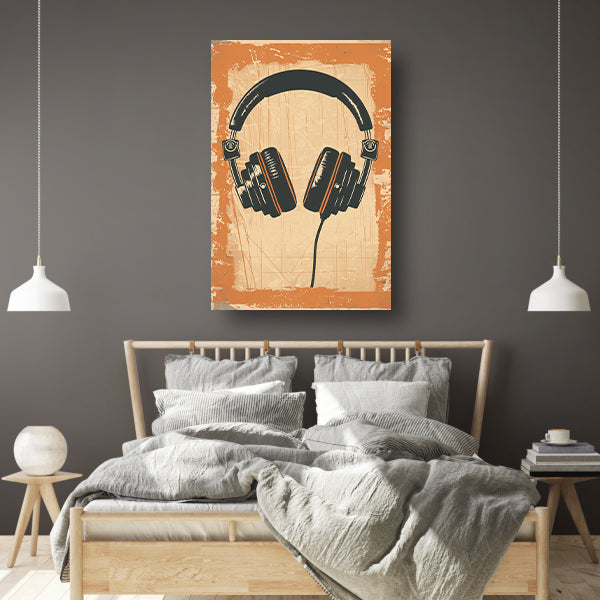 Vintage Hoofdtelefoon op Gekleurde Achtergrond canvas