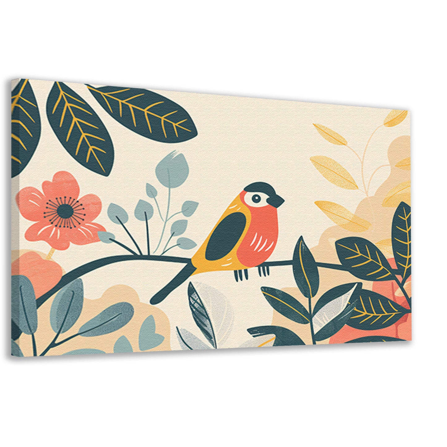 Gestileerde vogel tussen kleurrijke bladeren canvas