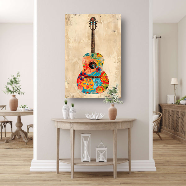 Kleurrijk Gitaar Met Bloemen canvas