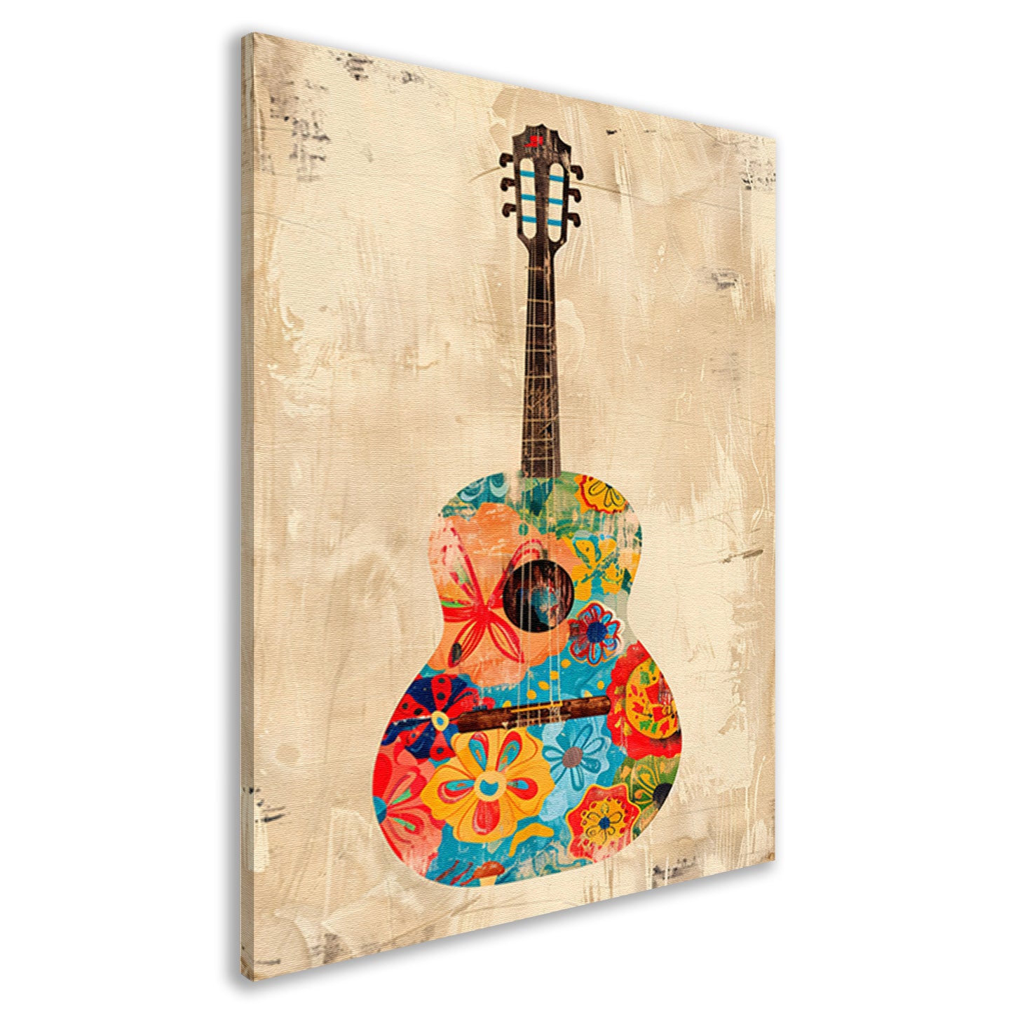 Kleurrijk Gitaar Met Bloemen canvas