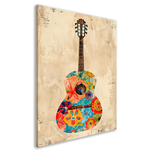 Kleurrijk Gitaar Met Bloemen canvas