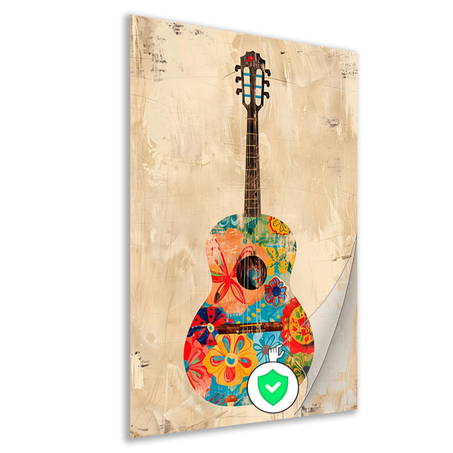 Kleurrijk Gitaar Met Bloemen poster