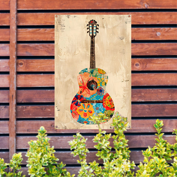 Kleurrijk Gitaar Met Bloemen tuinposter