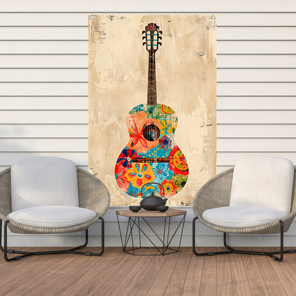Kleurrijk Gitaar Met Bloemen tuinposter