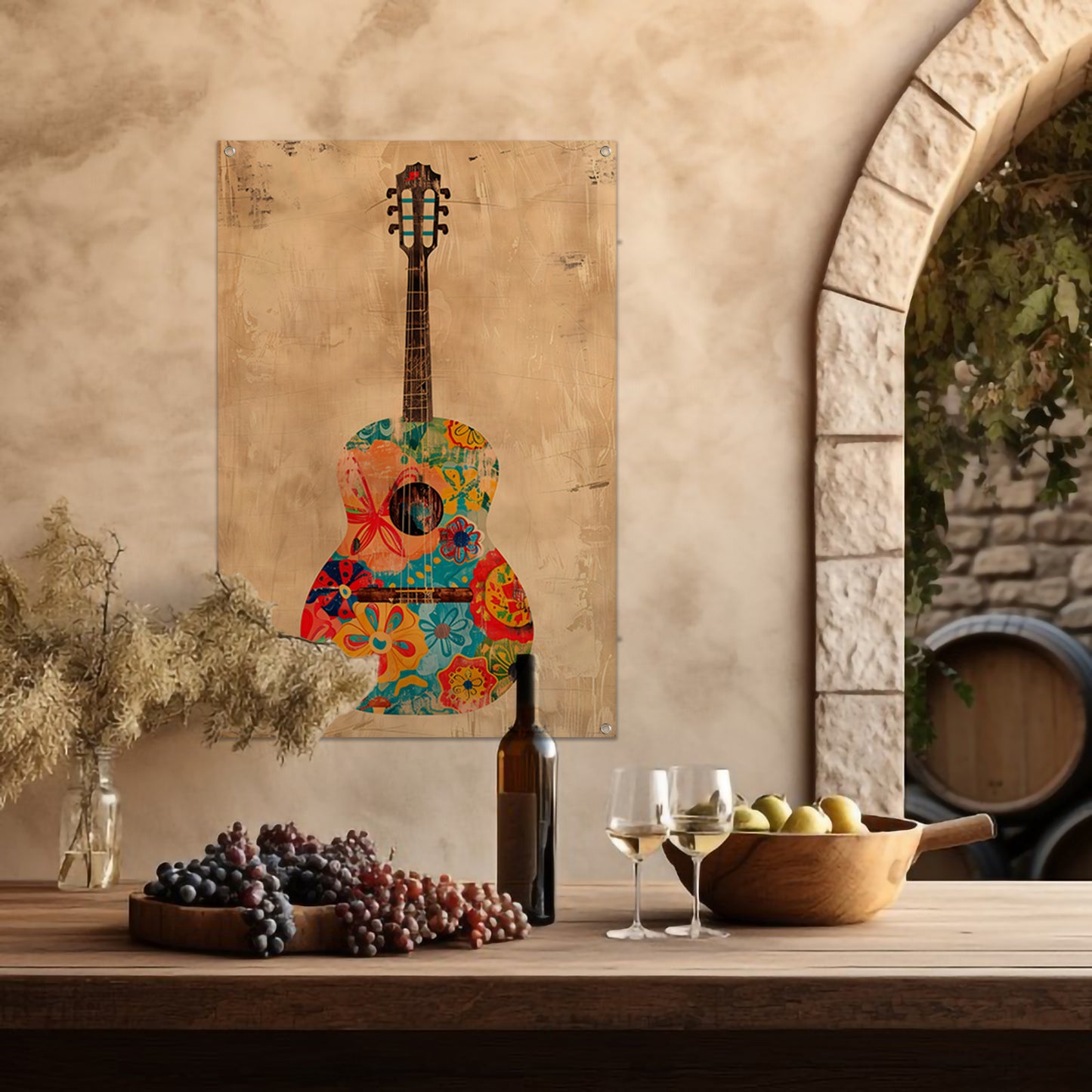Kleurrijk Gitaar Met Bloemen tuinposter