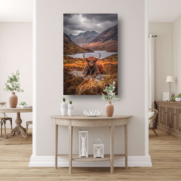 Schotse Hooglander in Berglandschap poster