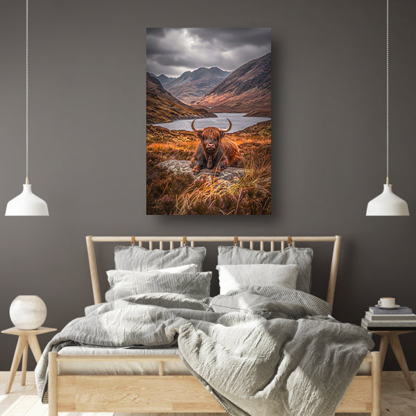 Schotse Hooglander in Berglandschap poster
