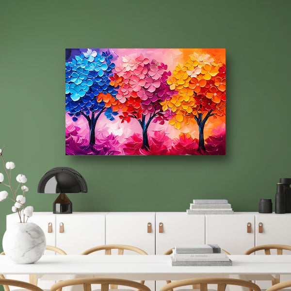 Kleurrijke abstracte bomen en bloemen schilderij acrylglas