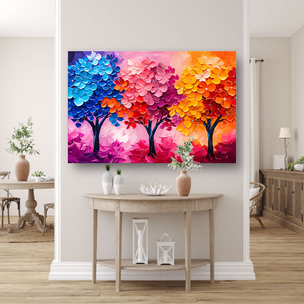 Kleurrijke abstracte bomen en bloemen schilderij acrylglas